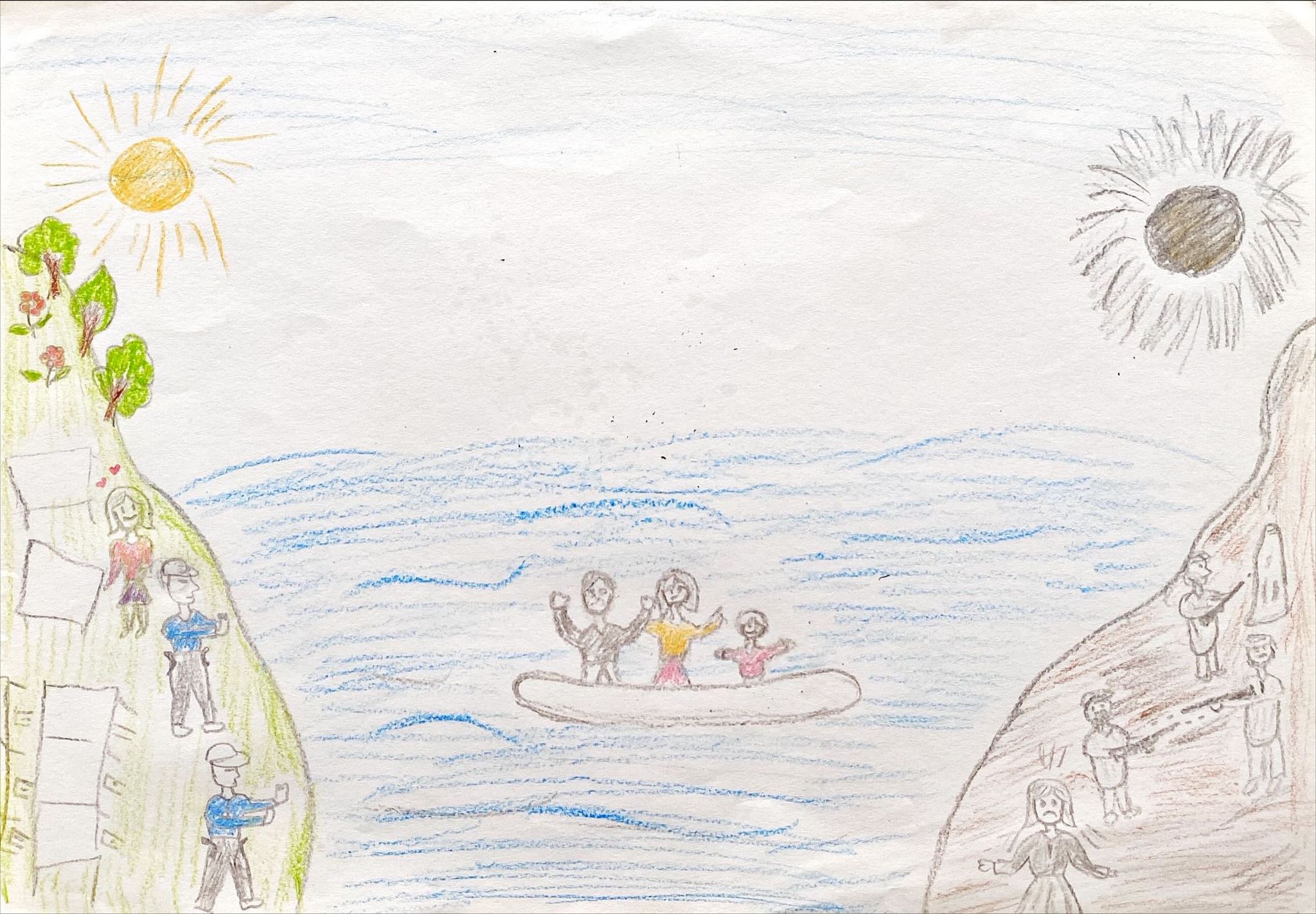 Artwork by a mother of two children living in the Samos CCAC (May 2024)