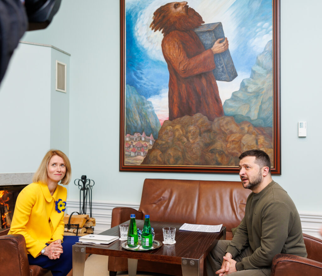 The Ukrainian president, Volodymyr Zelensky, meeting the Estonian prime minister, Kaja Kallas, at Stenbock House in Tallinn on 11 January 2024. Photo by Raul Mee.