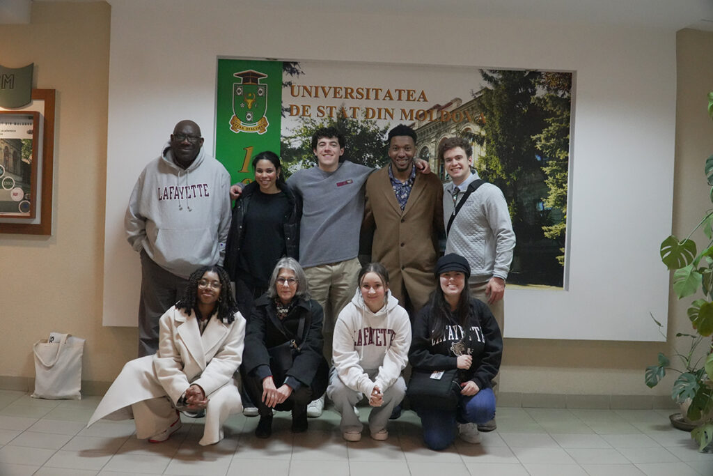 Students smile in a group