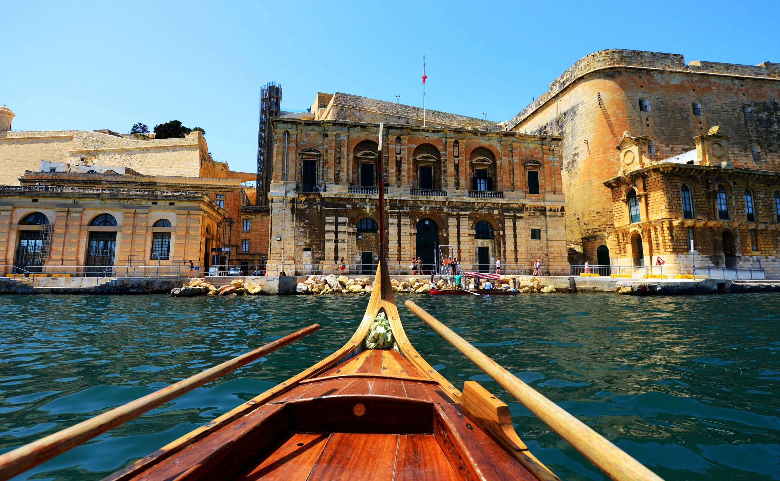 Traditional Maltese water taxi in the Grand Harbour in Valletta