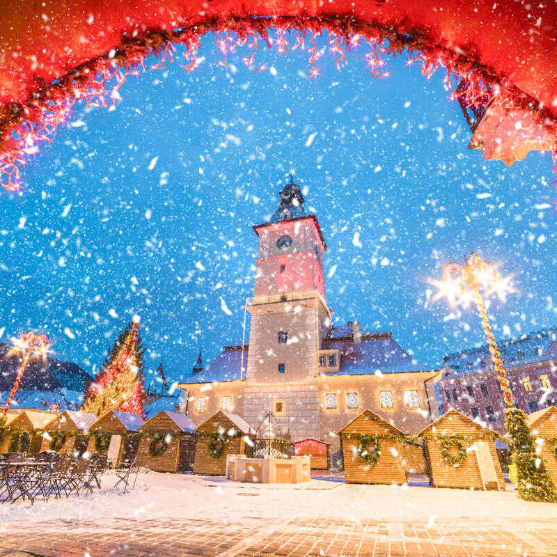 Main Square In Brasov During Christmas, Romania