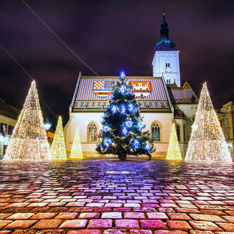 St Marks Church During Christmas In Zagreb, Croatia