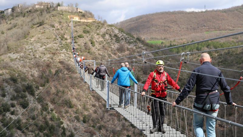 Europe’s highest pedestrian suspension bridge opens in Italy