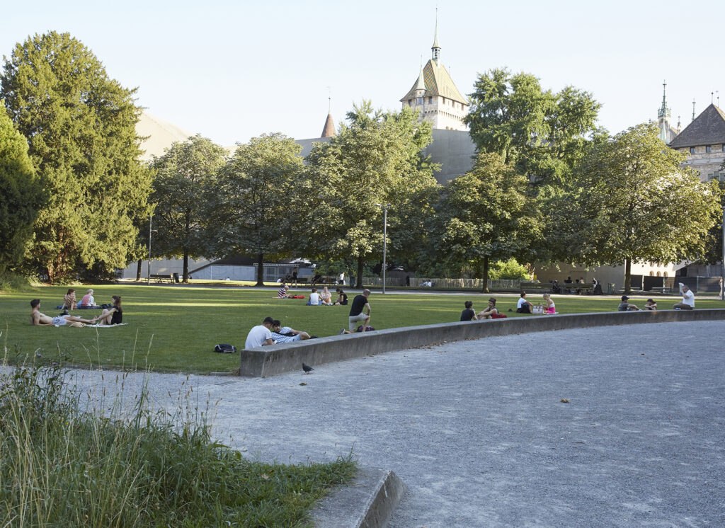 Peaceful summer at Zurich Platzspitz, the former “needle park” where an open drug scene went rampant in the 1980s into the 90s. The park is now drug-free and a popular hangout spot in downtown Zurich