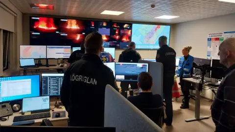 Hermann Gunnarsson Watching the eruption from the civil defence HQ