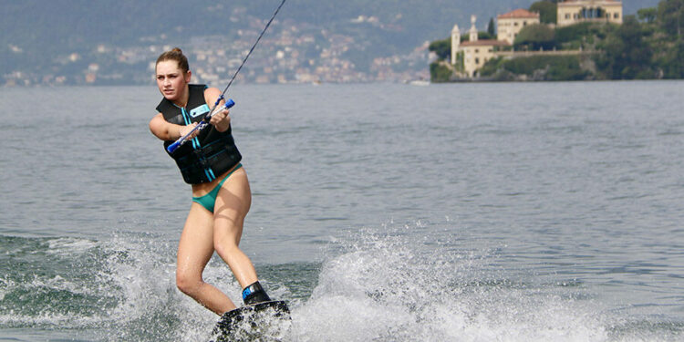 Andrea's daughter on her private wakeboarding session on Lake Como.