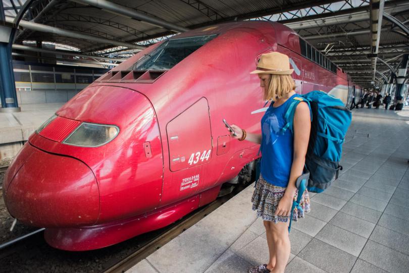 Travelling by train in Europe.