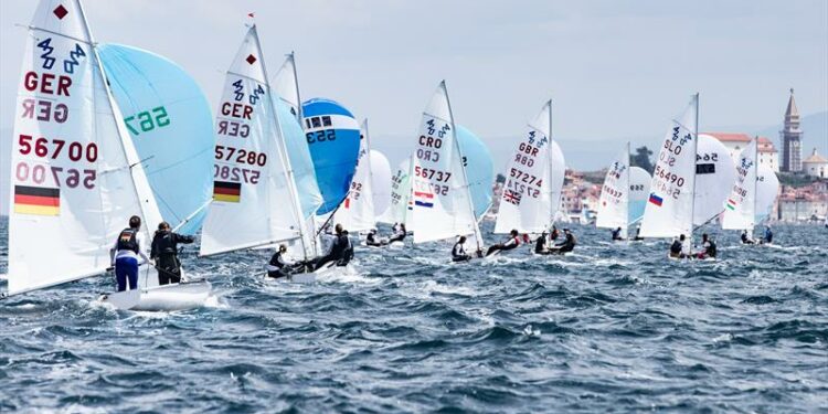 GBR sailors in the 420 European Championships at Jadralni Klub Pirat, Slovenia