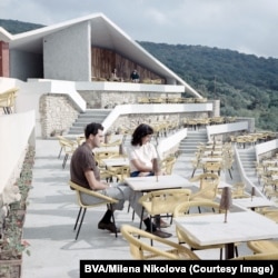 A couple at a seaside cafe on the Black Sea in 1968.