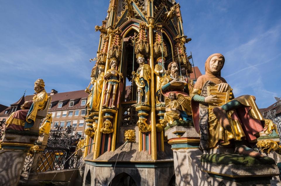 The Schoner Brunnen is located in Nuremberg's main market square is also decorated for Christmas time