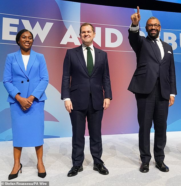 Mr Jenrick (pictured with other leadership hopefuls Kemi Badenoch and James Cleverly) dismissed concerns about the impact of quitting the ECHR on the Good Friday Agreement, saying a new British bill of rights could provide a 'pragmatic answer'