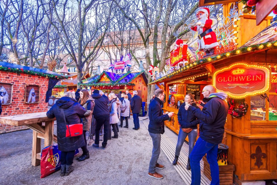 Traditional Gluhwein wooden chalets