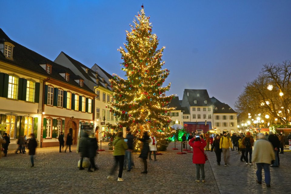 Christmas market in the Munsterplatz, near the Basel cathedral