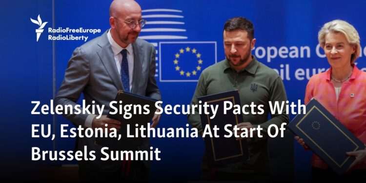 Zelenskiy Signs Security Pacts With EU, Estonia, Lithuania At Start Of Brussels Summit