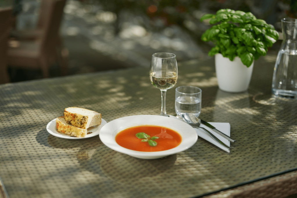 Tomato soup and bread at Fridheimer