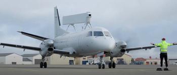 A Swedish air force ASC 850 surveillance plane at Keflavik Air Base, Iceland, earlier this month. The aircraft's mission marked Sweden's participation in NATO operations across the north Atlantic for the first time as an alliance member.