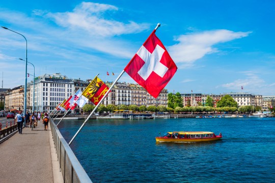 Swiss flags, Mont Blanc bridge