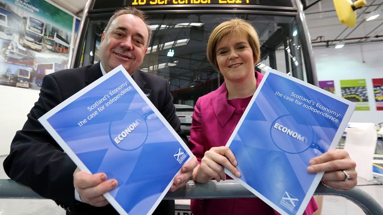 Scotland's First Minister Alex Salmond and Deputy First Minister Nicola Sturgeon they launch a paper today at Alexander Denis coach manufacturers outlining the nations key economic strength as an independent country.