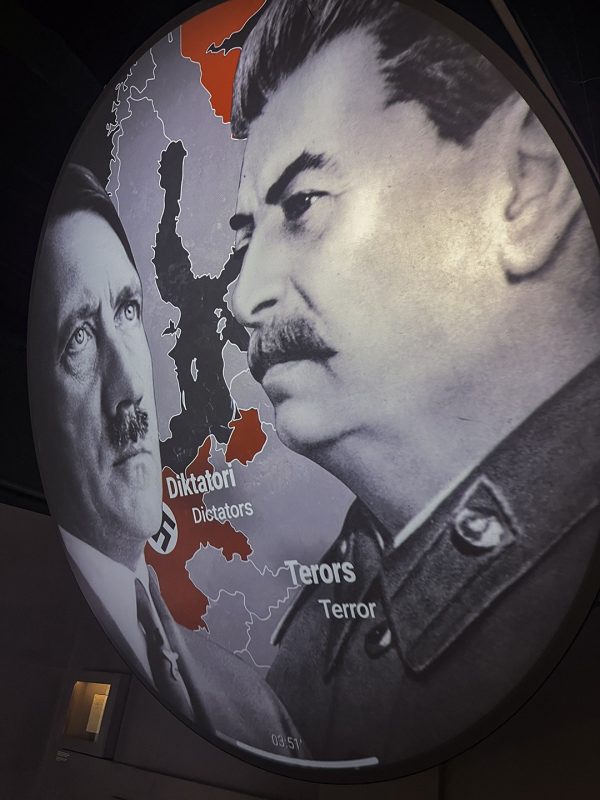 At the Museum of the Occupation of Latvia, a round screen introduces visitors to the era of dictators and oppression.