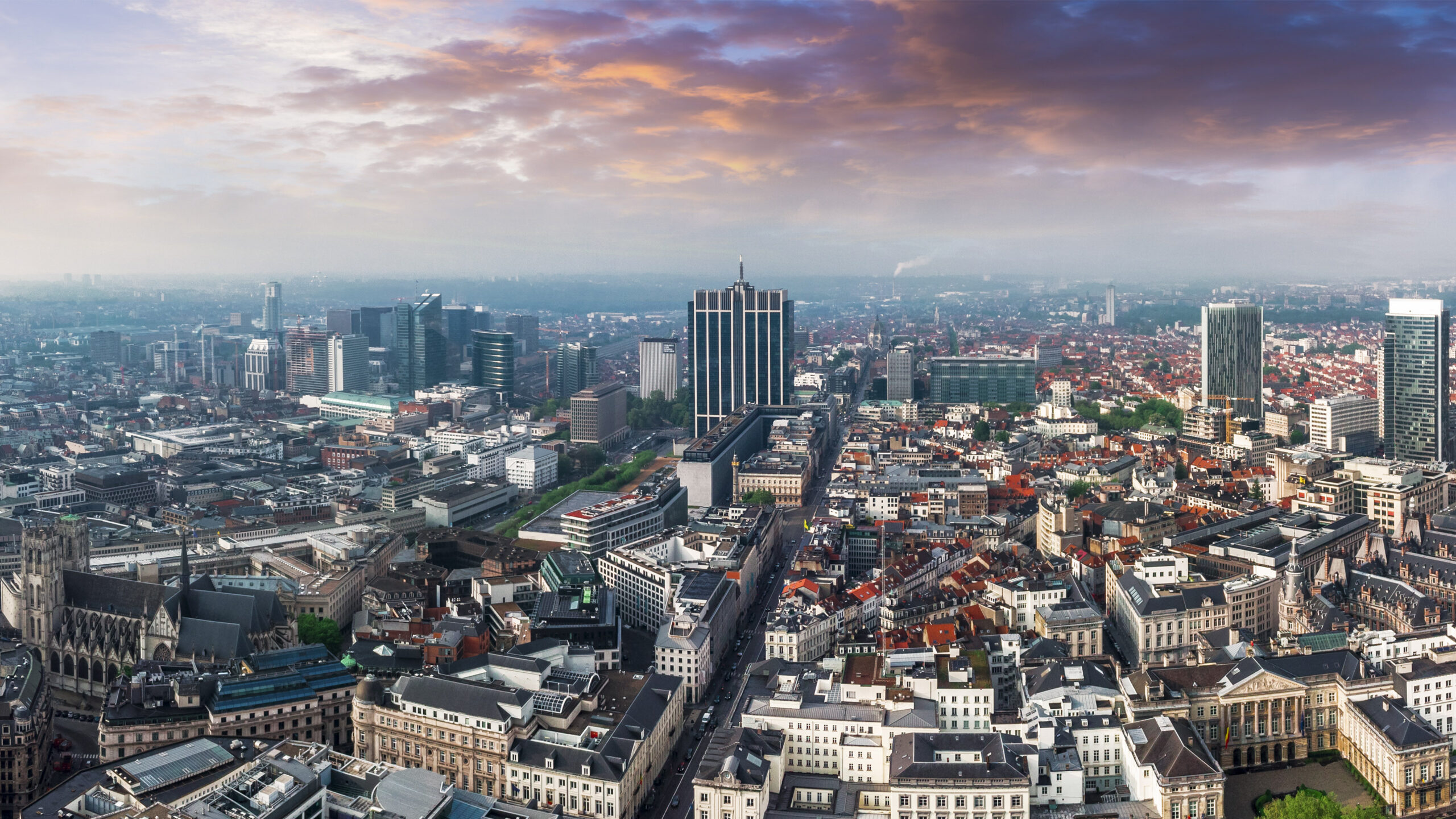 Panoramic aerial view of central Brussels, Belgium. Photo by LALS Stock