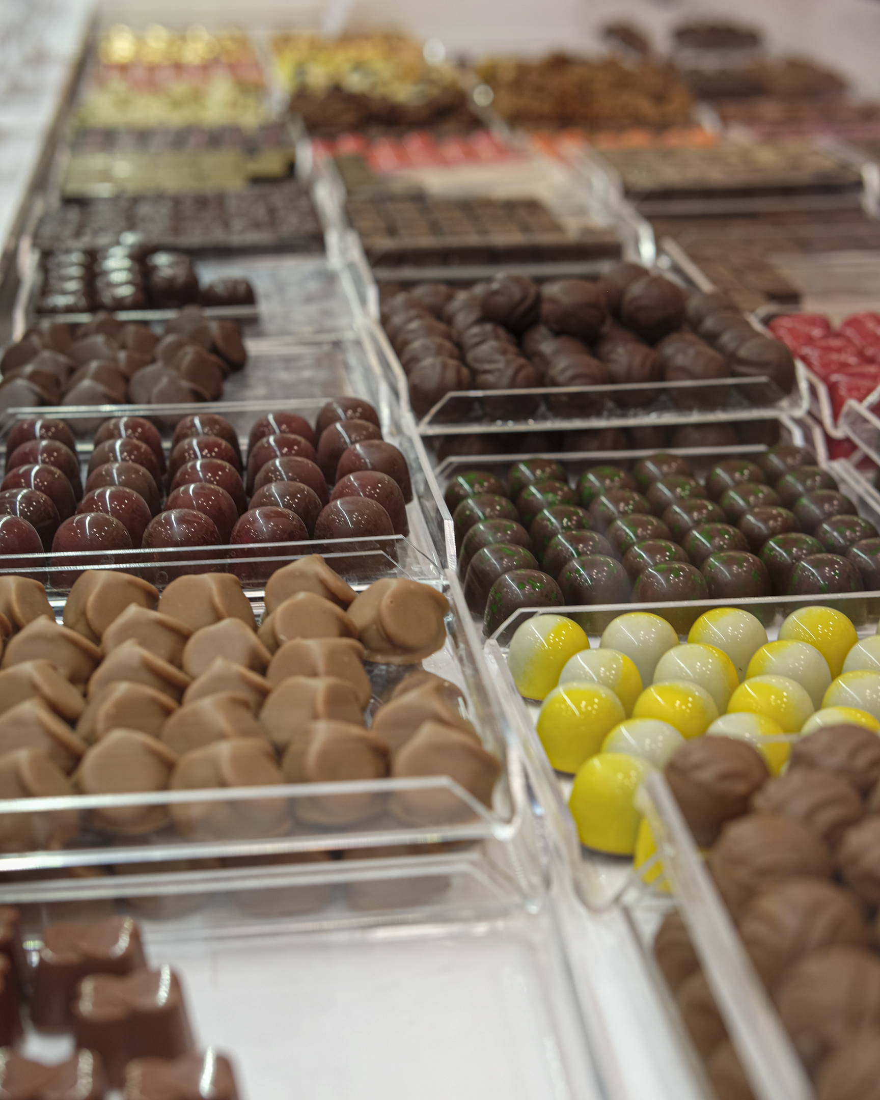 An array of colorful chocolates is displayed at the Wittamer boutique in Sablon, Brussels. Photo by Mahvish S. Khan