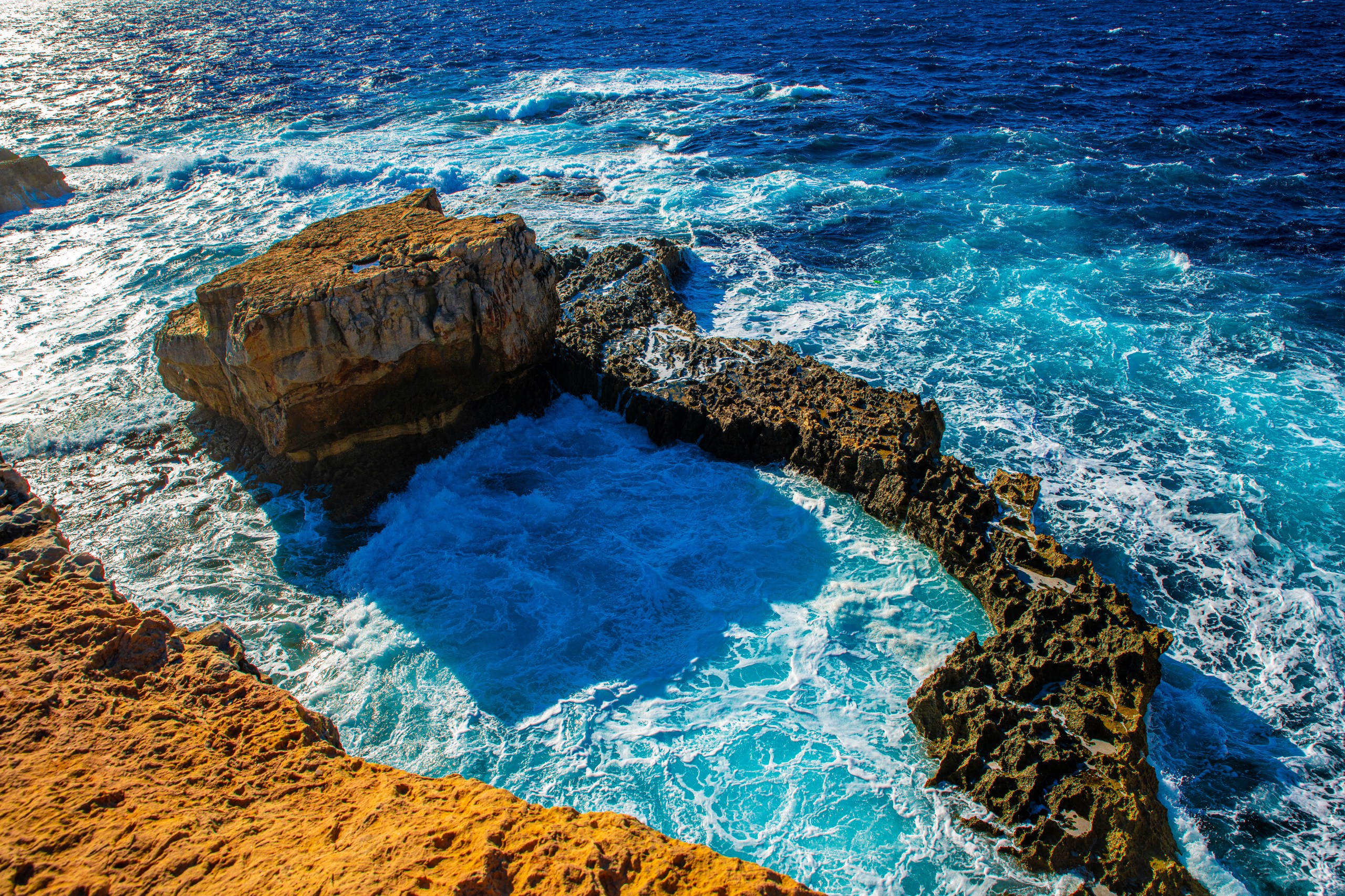 The collapsed natural arch that was known as the Azure Window, at Dwejra Bay in Gozo