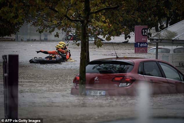 Rescue team navigates flood waters in Givors, France today
