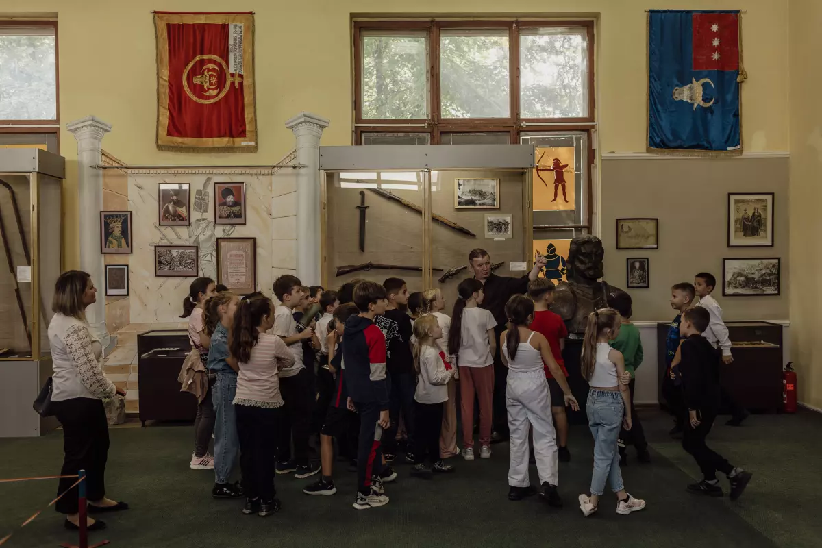 A class tour of the Military History Museum in Chișinău, Moldova, Oct. 4, 2023.