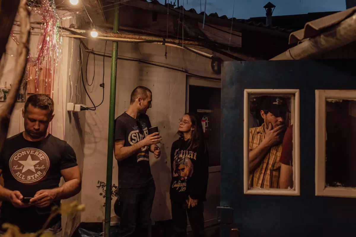 Young Moldovans at a small music event for an album launch in Chișinău, Moldova, April 28, 2024.