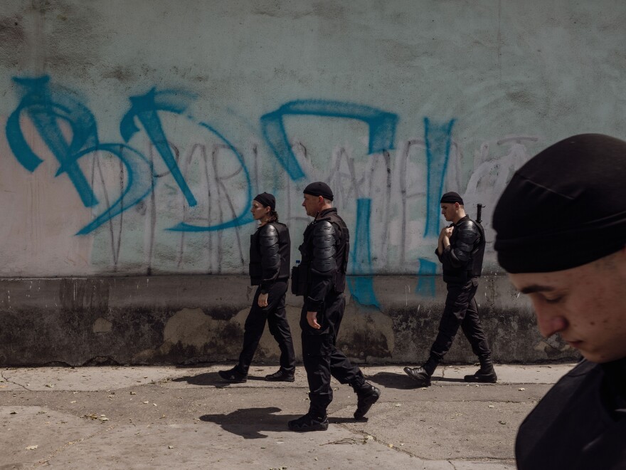 Police on the sidelines of the LGBTQ Pride parade, Chișinău, Moldova, May 18, 2023.