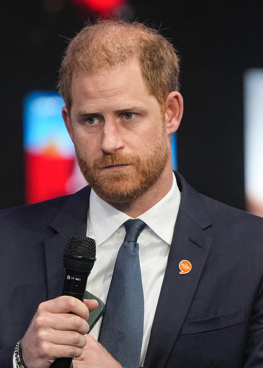 Prince Harry looking somber