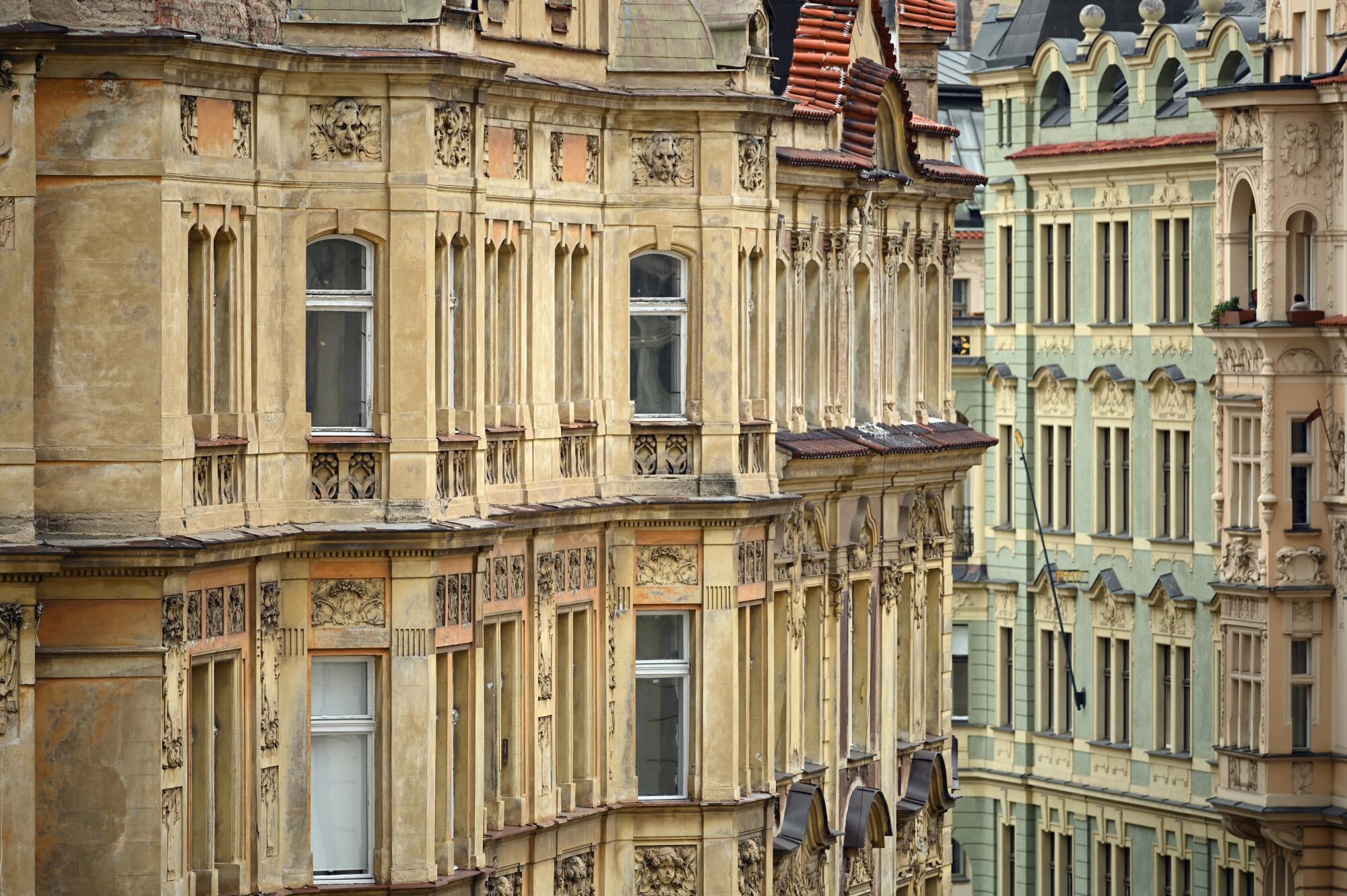 Old buildings facade and windows in Jewish quarter Prague