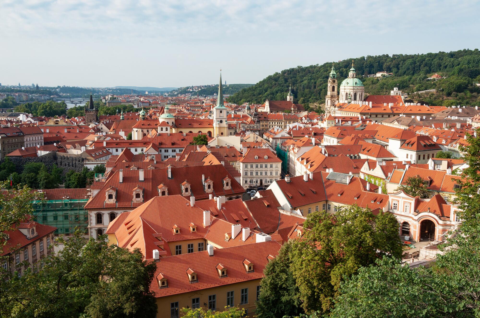 Traditional red roofs in old town of Prague, Czech Republic. View from Prague Castle.