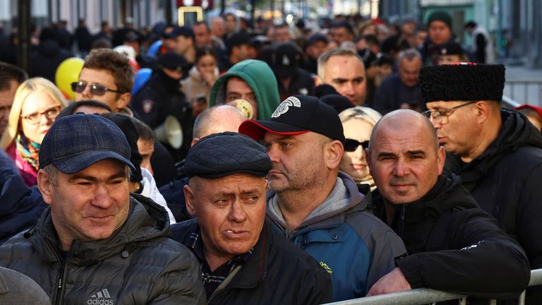 People queue to vote at Moldova's embassy in Moscow. Pic: Reuters