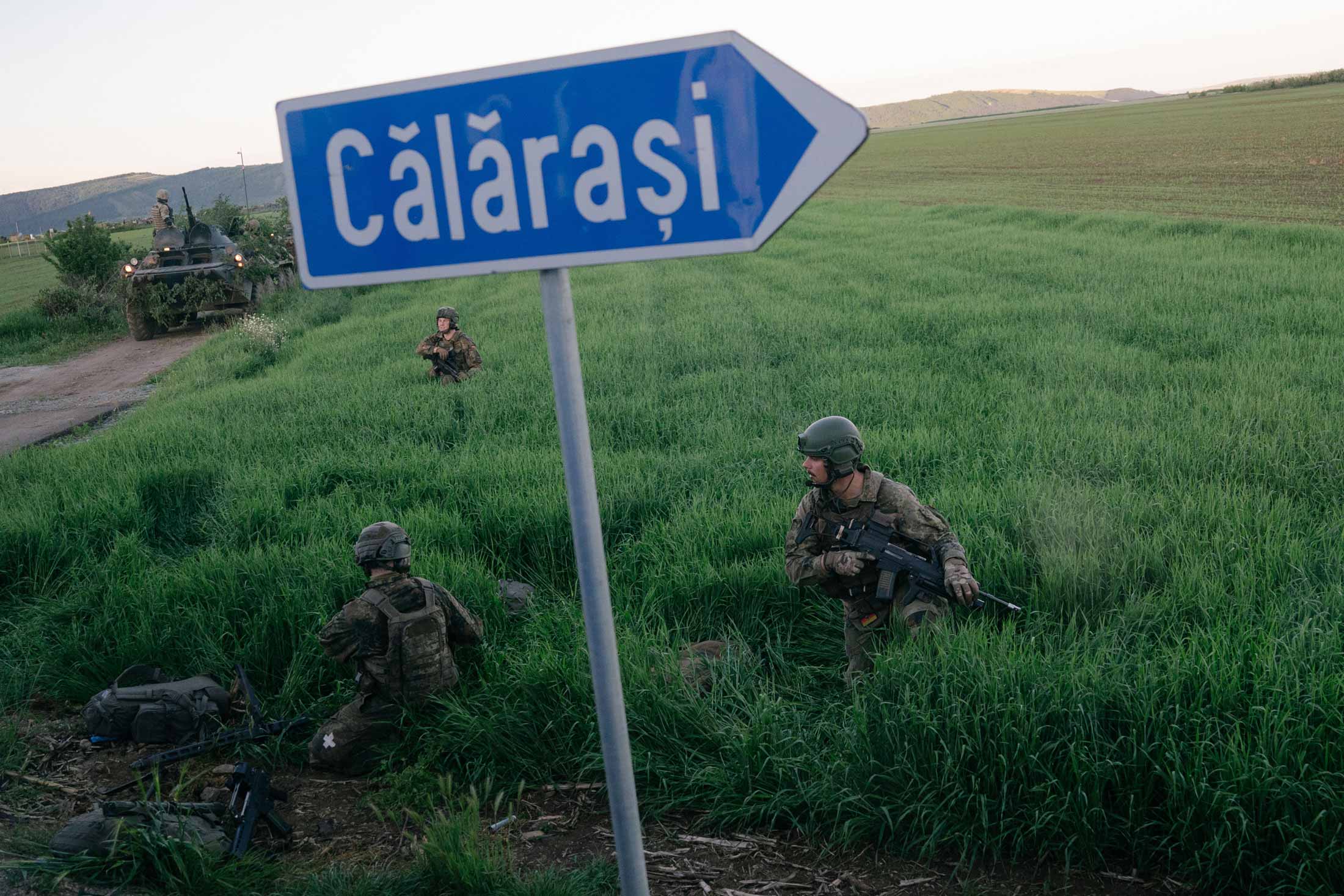 German paratroopers train at Campia Turzii, Romania during the NATO exercise Swift Response, in May 2024. Photographer: Andrei Pungovschi/Bloomberg