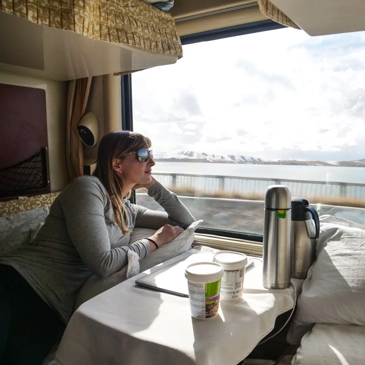 Young Woman Traveling In A Sleeper Train