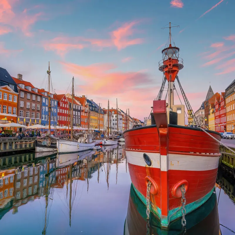 Copenhagen Red Boat and Colorful Canal