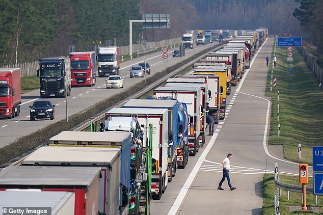 A queue for trucks on the German-Polish border. France is following in the footsteps of six other EU members, such as Germany last month, who have introduced similar controls citing concerns over rampant migration