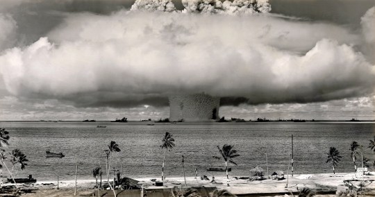 The Baker test during Operation Crossroads, a series of two nuclear weapons tests conducted by the United States at Bikini Atoll. 25th July 1946. 