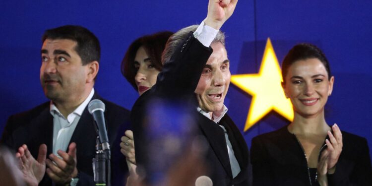 Founder of the Georgian Dream party Bidzina Ivanishvili after the exit poll results. Pic: Reuters