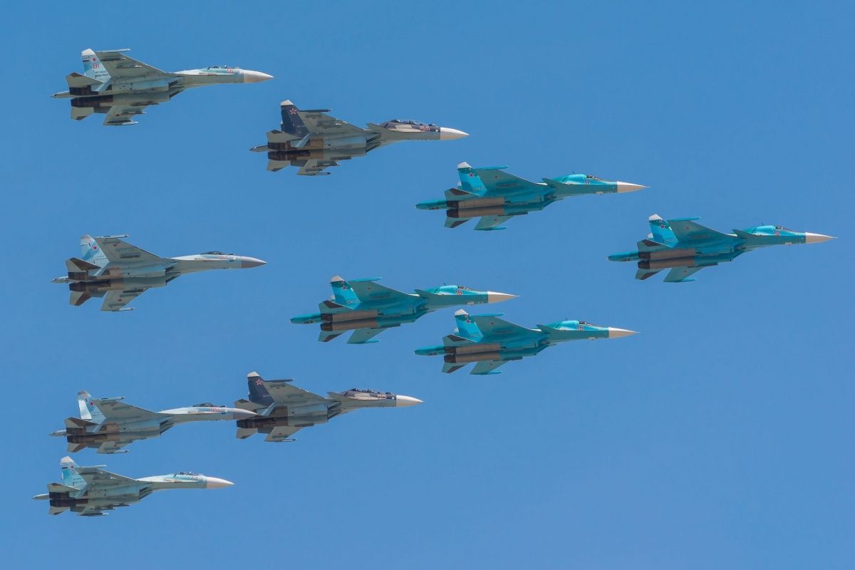 Formation of Russia Air Force Sukhoi Su-34 and Sukhoi Su-27 aircraft 