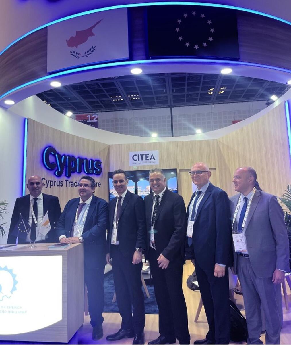 Deputy Minister of Research Innovation & Digital Policy, and Chief Scientists attending Cyprus Trade Center in Dubai Stand with CITEA and RIF representatives at GITEX Global.