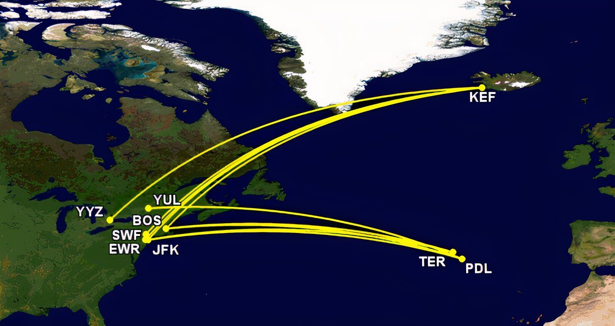 Shortest transatlantic routes winter 2024 and 2025