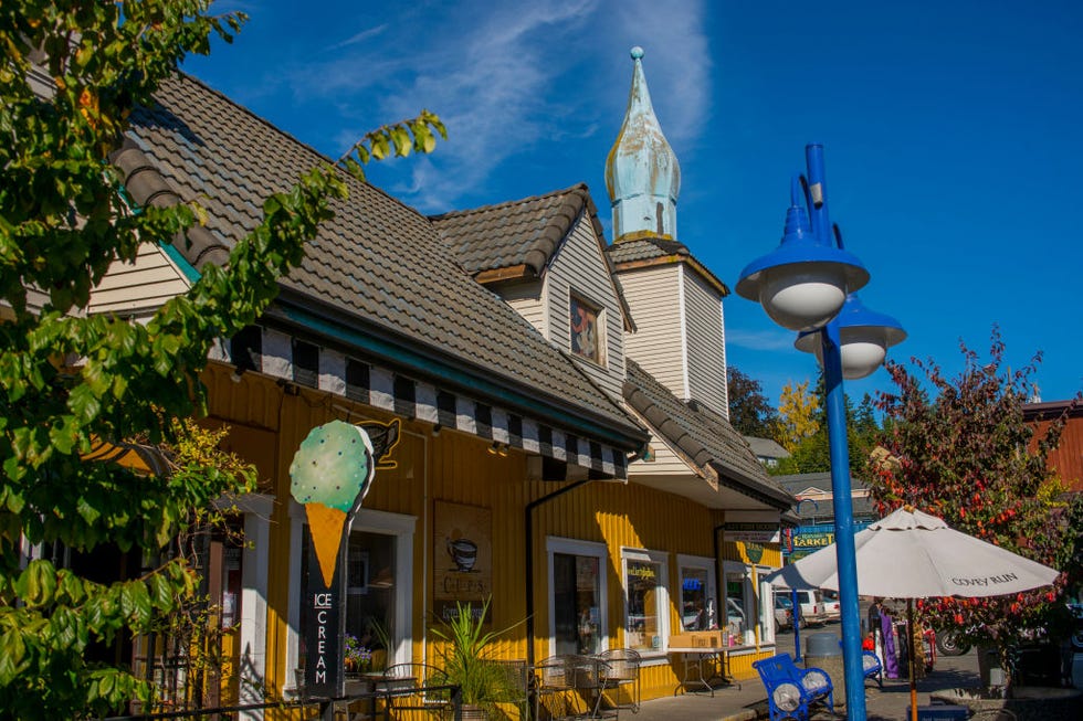 street scene in historic poulsbo in washington state, usa
