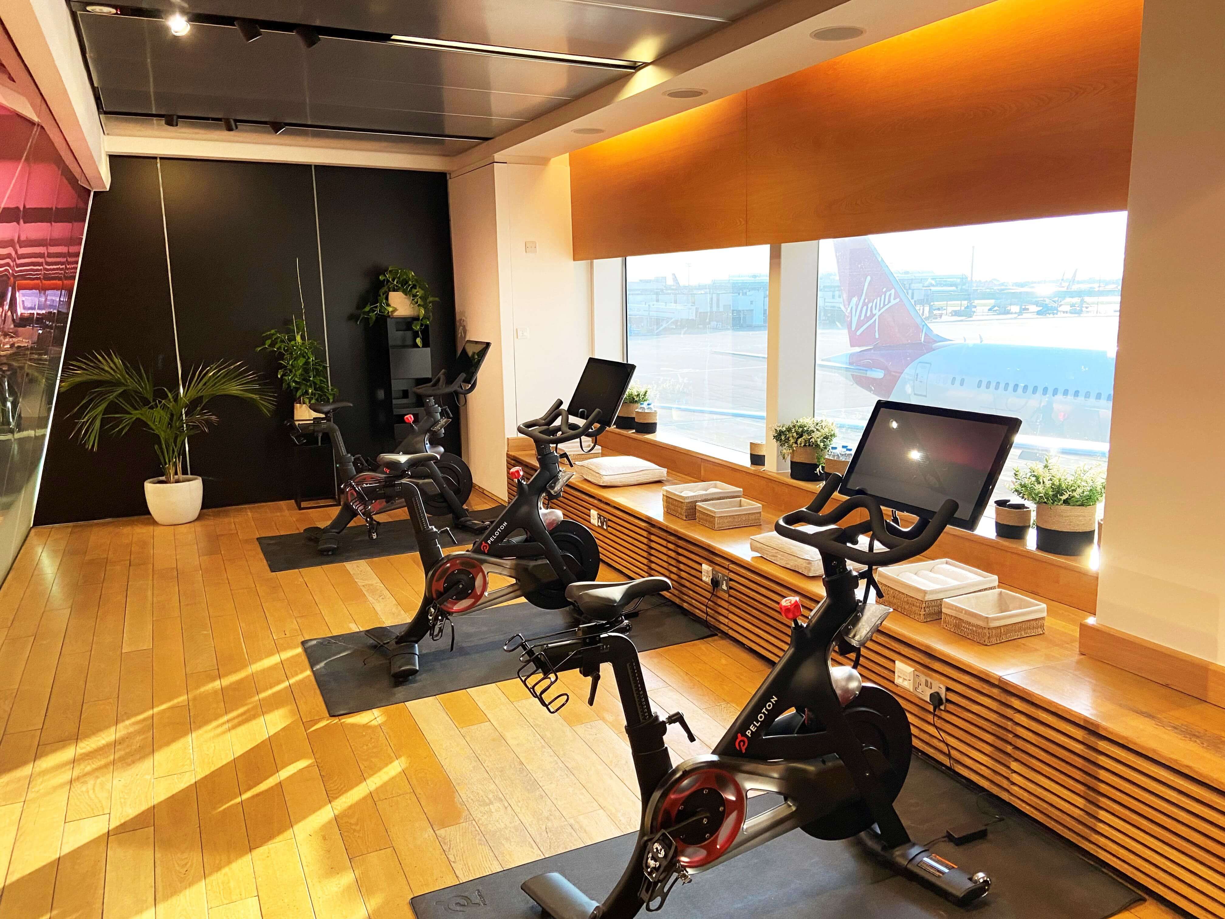 Peloton bikes inside the Virgin Atlantic ClubhouseLonge.