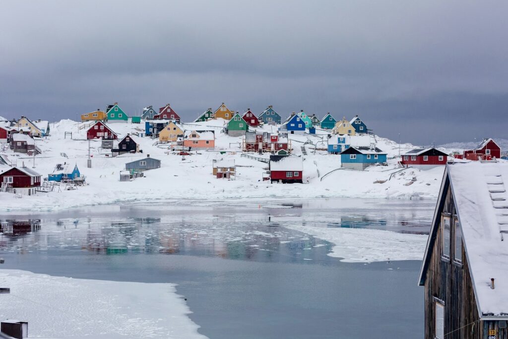 A city covered with snow