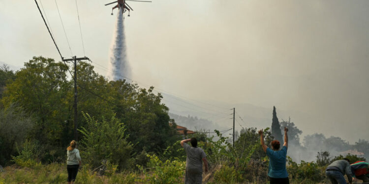 Wildfire burns in the village of Pyrgos, near Corinth