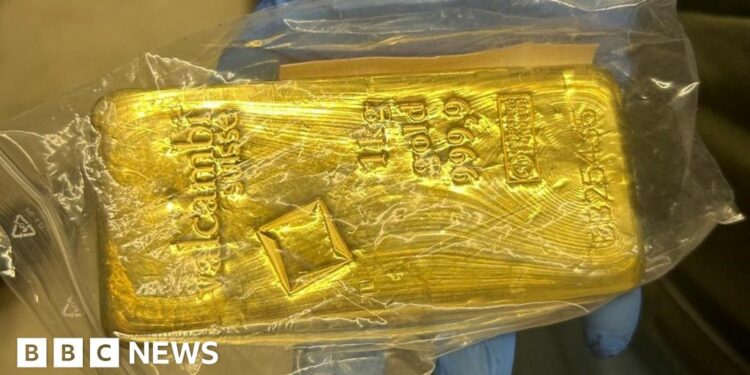 Gold bullion, cocaine and cash seized by Irish police.