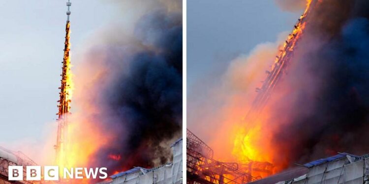 Historic Copenhagen stock exchange in Denmark goes up in flames