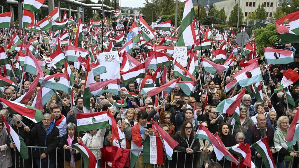 Hungarians demand greater press freedom outside office of 'propaganda factory' MTVA